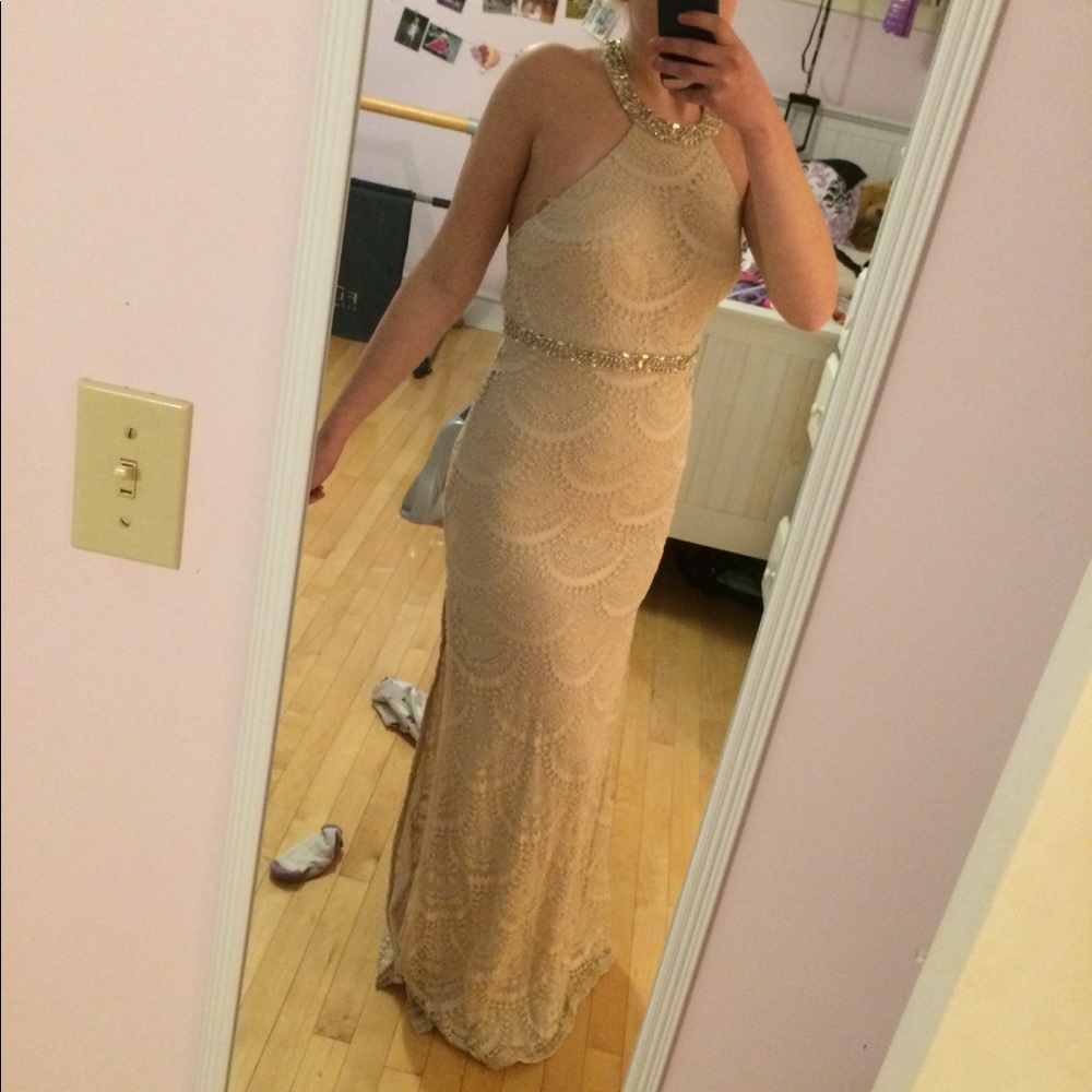 Ivory/light pink prom dress